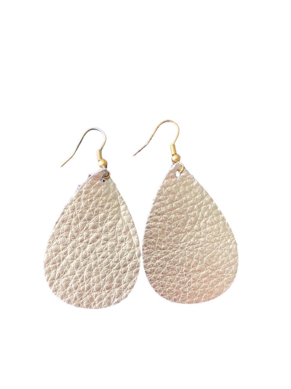 Gold Tone Pebbled Leather Teardrop Lightweight Earrings